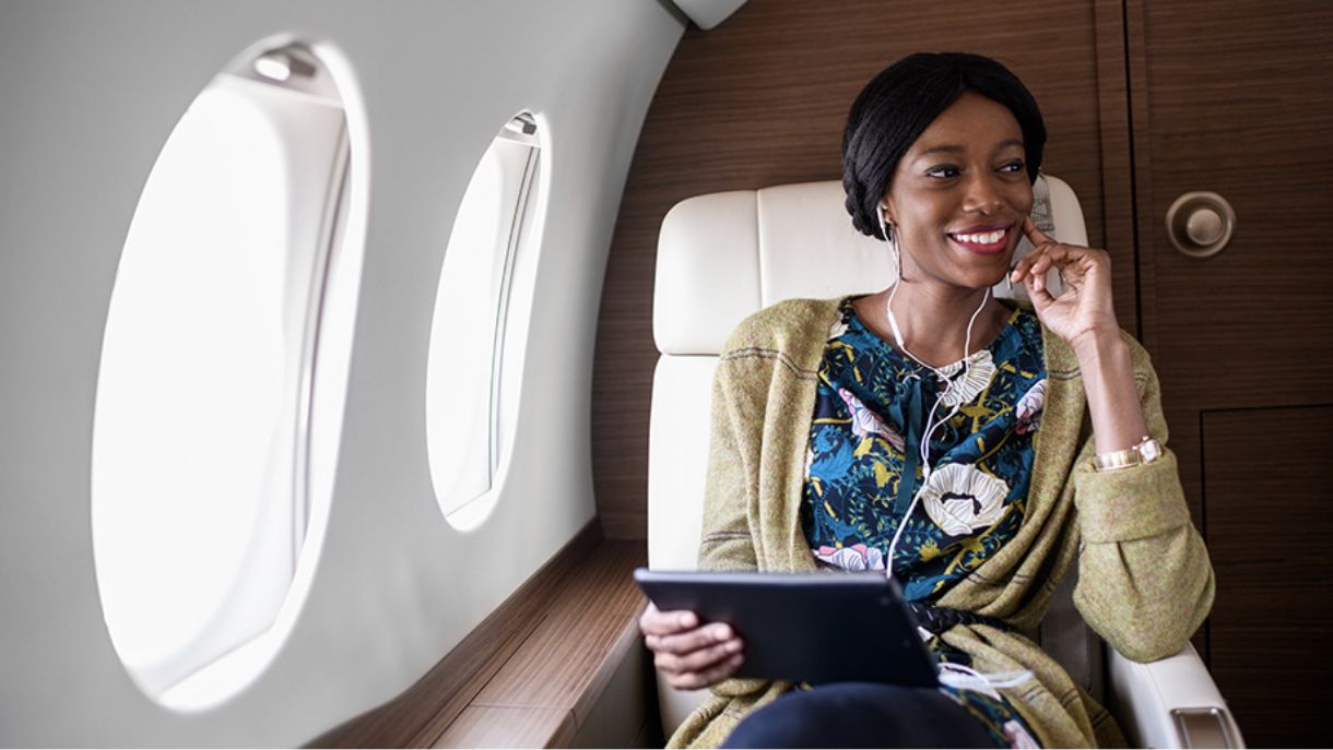 Woman in private jet