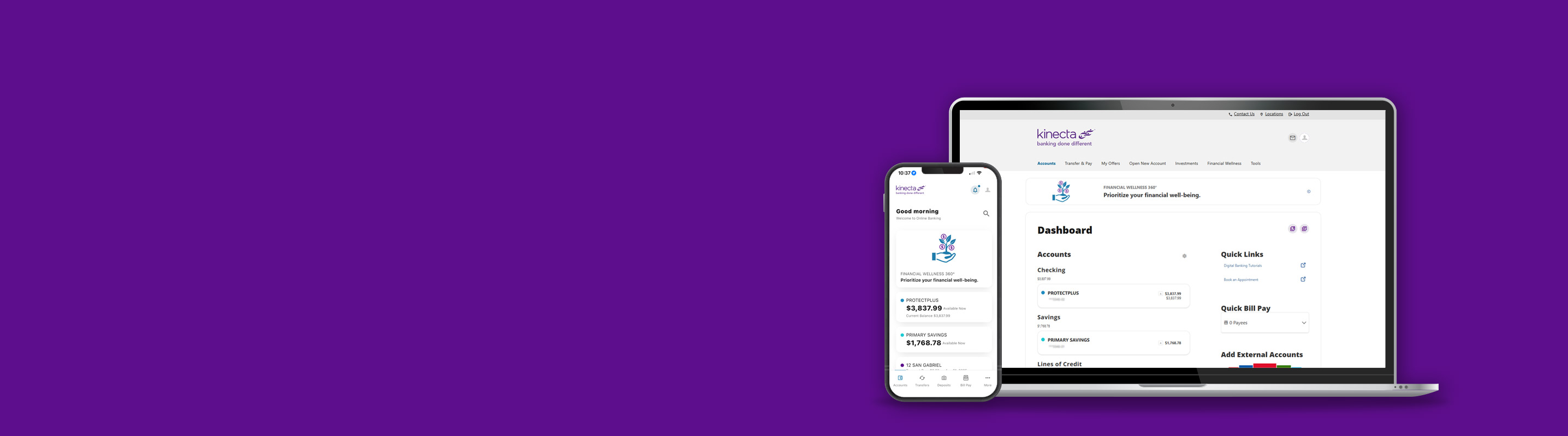 image of a mobile phone with the kinecta digital banking app in view